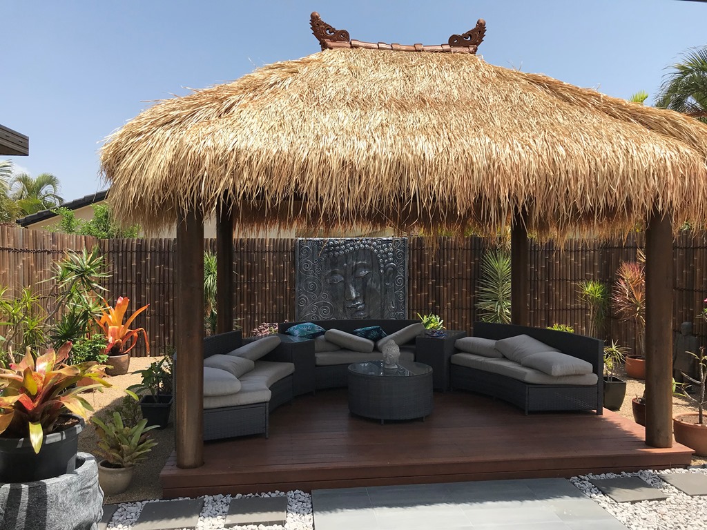 Bali hut with decking to create a lovely private seating area.