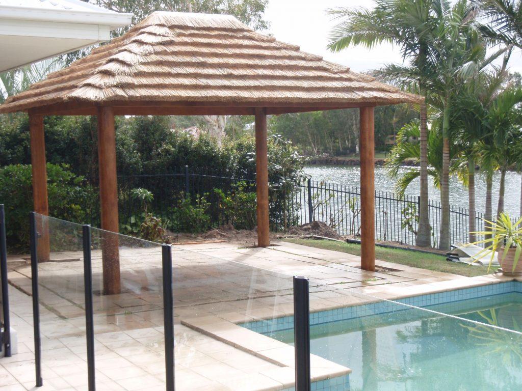 African Gazebo next to a pool