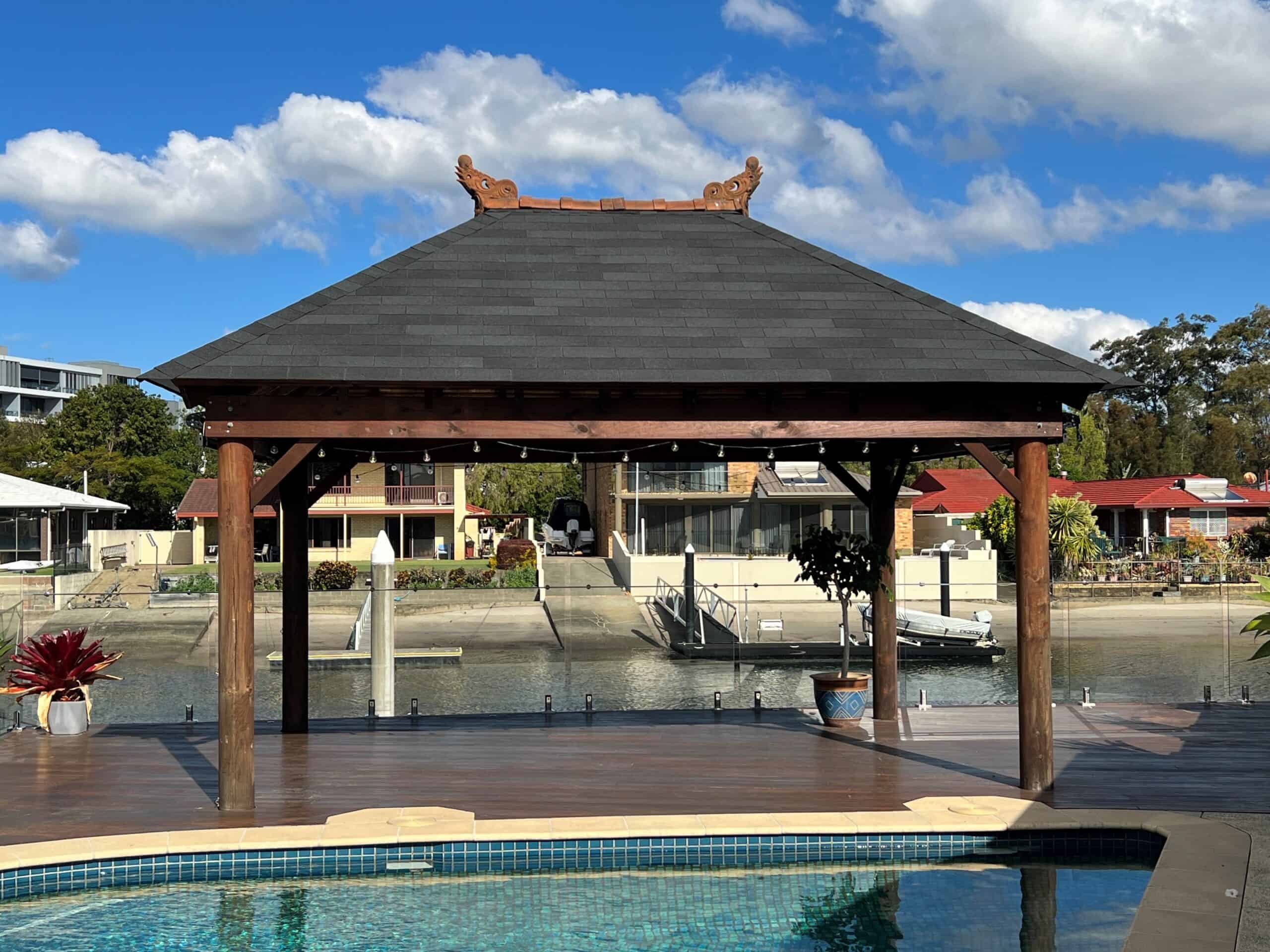 Gazebo with shingle roof